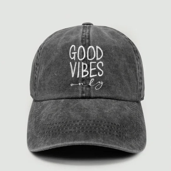 Black Vintage Washed Good Vibes Only Women's Baseball Cap Casual Hat - Picture 1 of 1